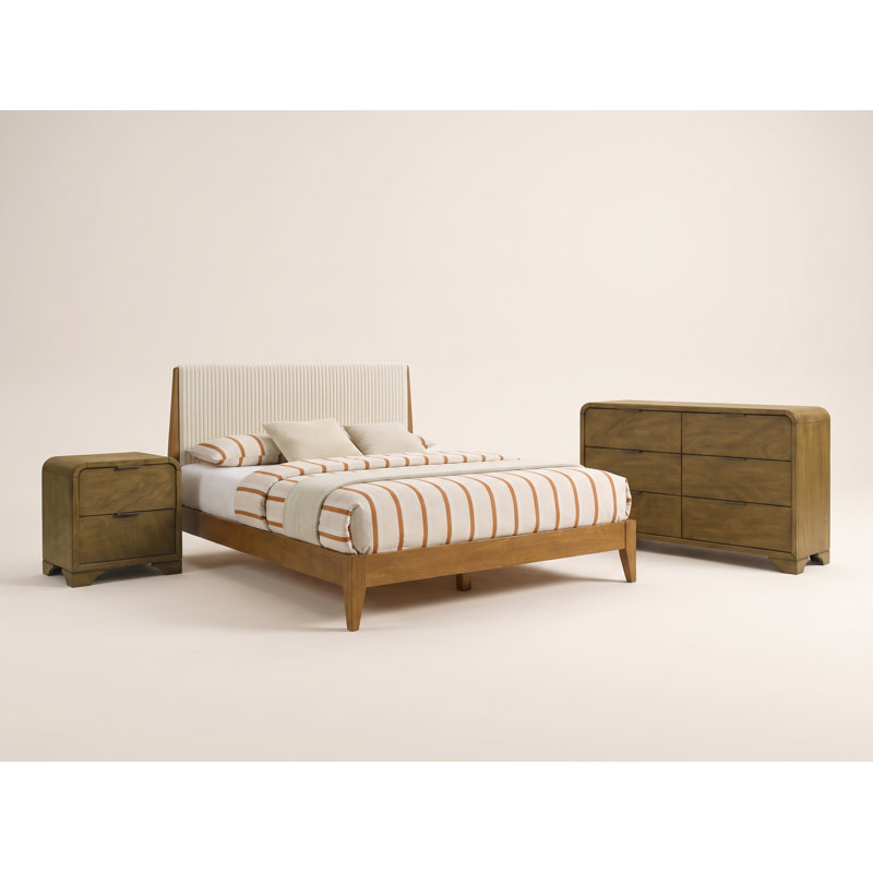 Ensemble de chambre à coucher 3 pièces Asher, Amber Walnut/Antique Oak, 3 Pcs: Bed, Dresser, Nightstand