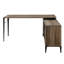 Bureau d'écriture en L avec design rustique, placage de chêne, pieds en métal noir et placage et pieds de conception d'espace de rangement, compartiments