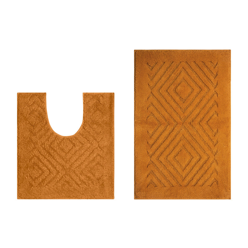 Brooking Ultra Soft 2 Piece Machine Washable Bath Mat Set ( Rectangle Bathroom Mat & U Shaped Contour Rug ), Orange