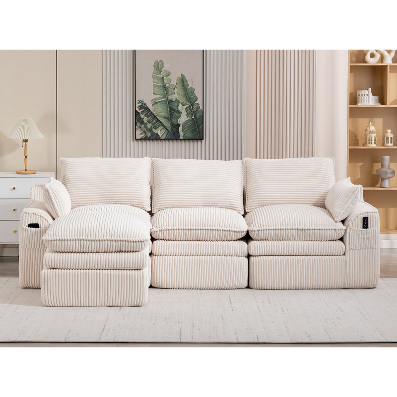104'' Reversible Upholstered L-Shape Sectional Sofa, Beige