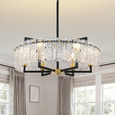 Friedhardt Dimmable Drum Chandelier with Textured Glass, Modern Lighting for Kitchen Island or Dining Room