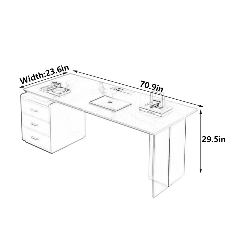 Bureau en ardoise crème de luxe, H 29,5 po x l 70,9 po x P 23,6 po