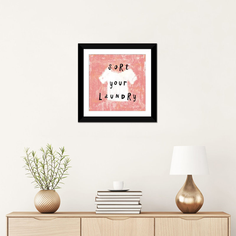 «Laundry Rules III», art textuel sur toile, H 16 po x l 16 po x P 1 po, Papier beaux-arts encadré noir, Blanc