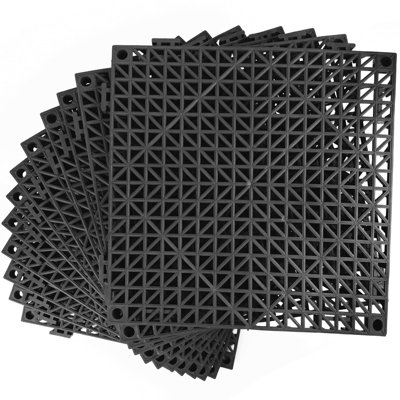 Modular Interlocking Cushion 12 Pack 11.8" X 11.8" Rubber Floor Tiles Non-Slip Splicing Drainage Mats