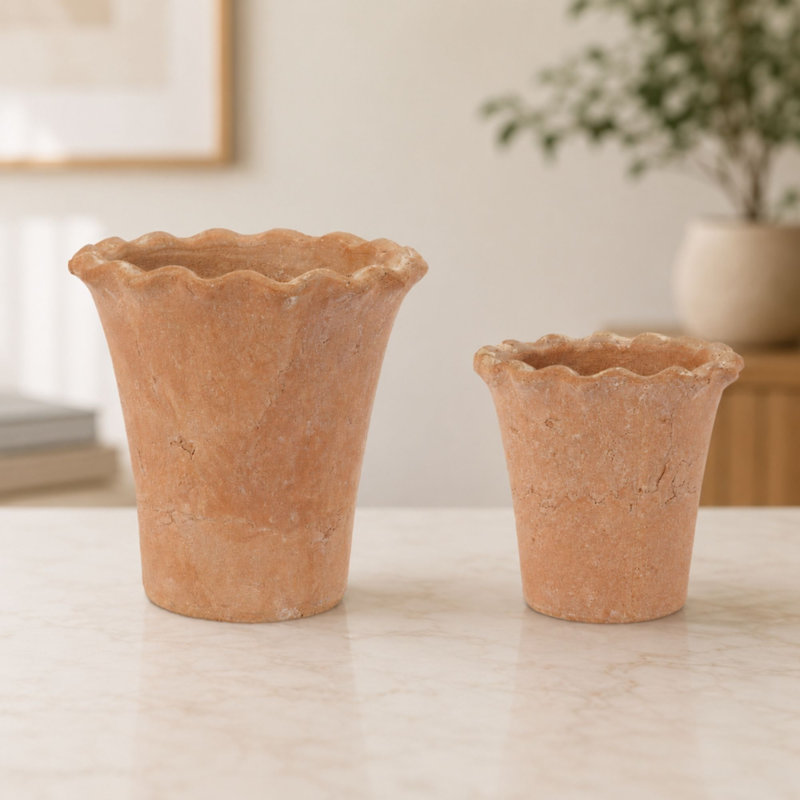 Scalloped Rim Terra Cotta Container