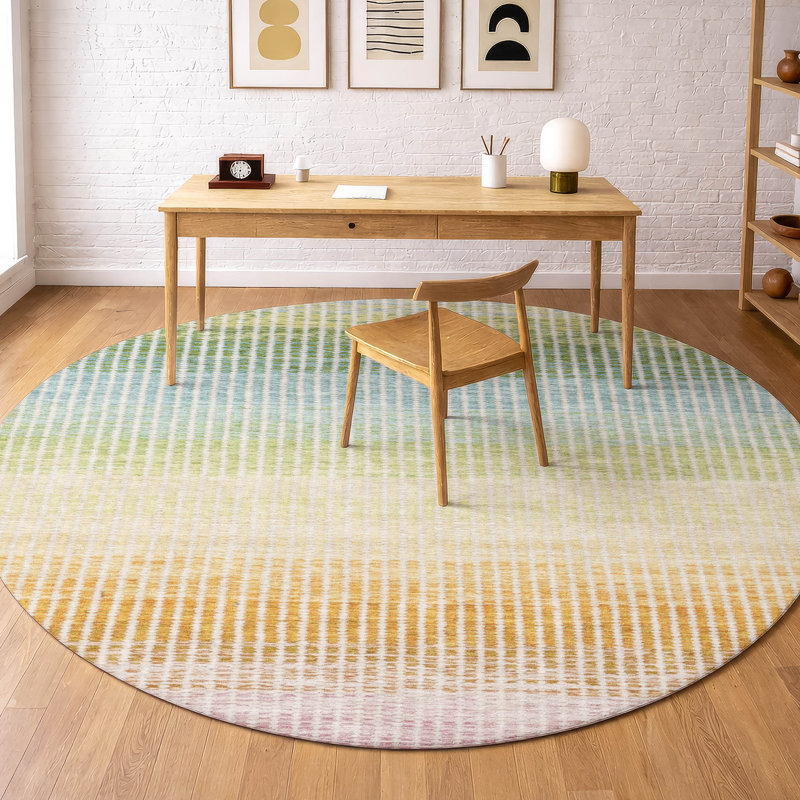 Premium Machine Washable Mayfield AMF2313 Stripes Rug, 8' Round, Salmon
