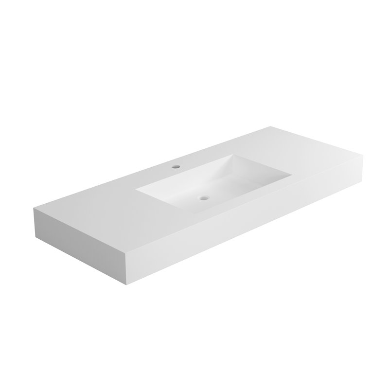Lavabo de salle de bain rectangulaire à surface solide blanc mat 18,9 "pour hôtel, restaurant FRALIMK, Robinets monotrou