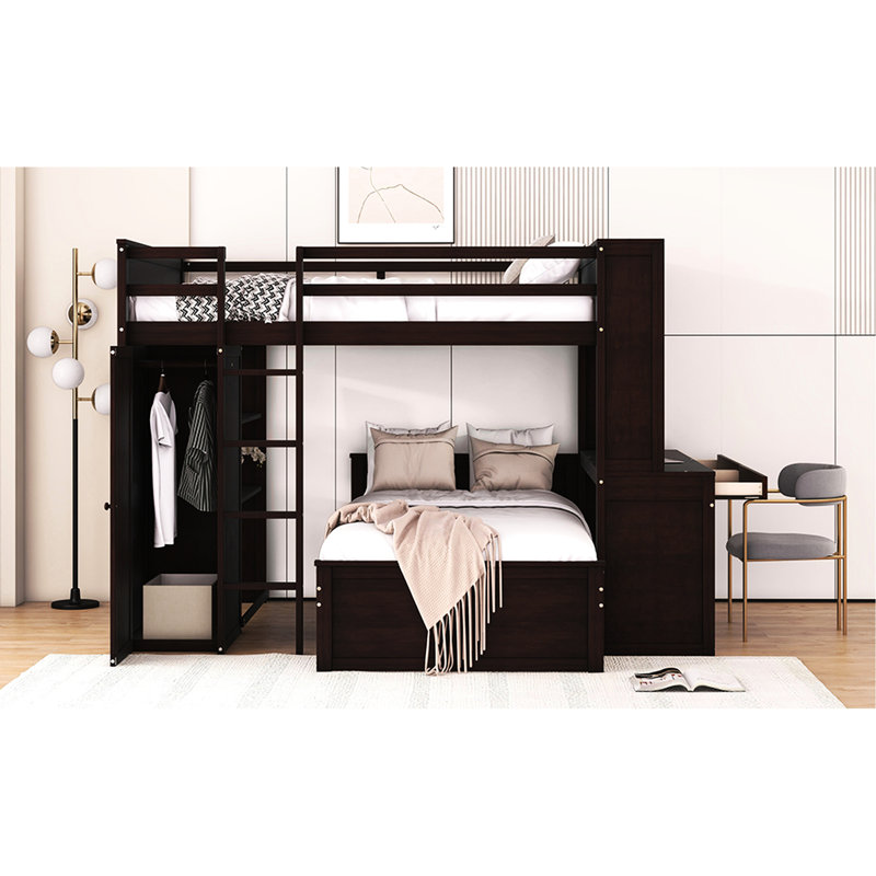 Lit mezzanine double avec accessoire simple. Livré avec tablettes, bureau et garde-robe. Optimisez votre espace de vie. Fabrication en bois. L 78,7 po x H 65 po. L L 94,8 po.