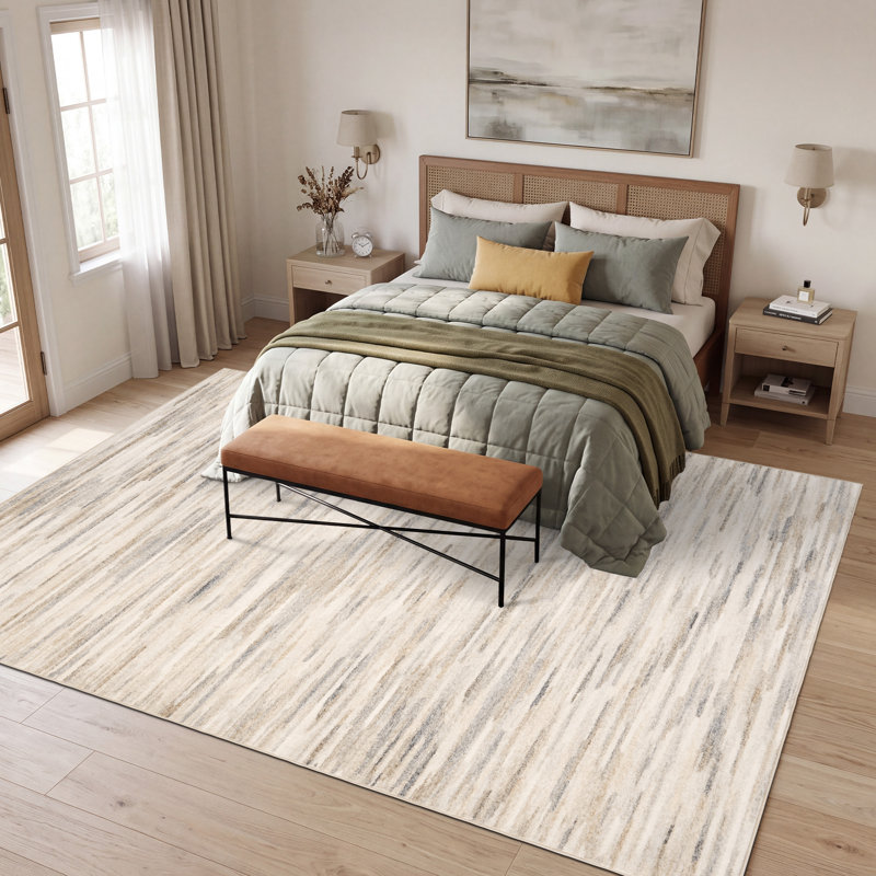 Tapis moderne lavable à la machine avec tapis antidérapant TPR, Beige, 8*10ft