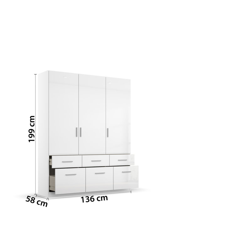 Celle 3 Door Wardrobe, High Gloss White and Alpine White