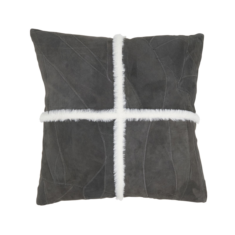 Distinctive Patchwork Leather Pillow, Gray, Duck Down