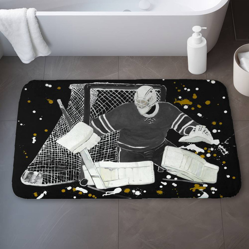 Goalkeeper hockey Bath Mat with Non-Slip Backing - Quick Dry Memory Foam Bathroom Rug - Absorbent - Modern Plush Spa-Style - Machine Washable