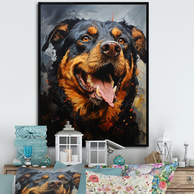 Rottweiler Resilience - reproduction sur toile, Cadre flottant noir, H 44 po x l 34 po x P 1,5 po