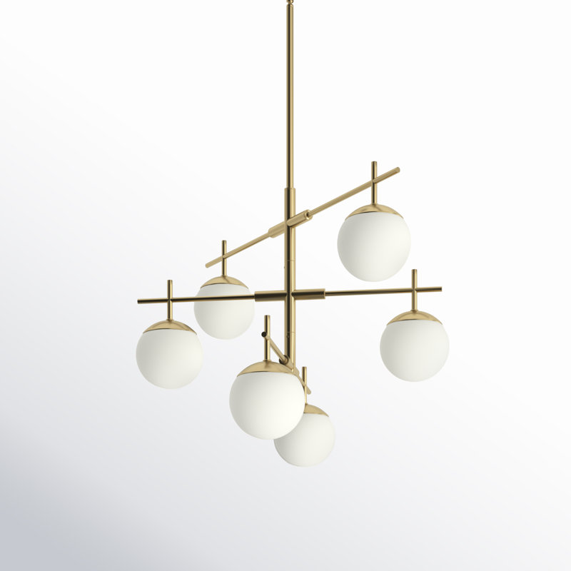 6 - Light Dimmable Chandelier, Aged Brass