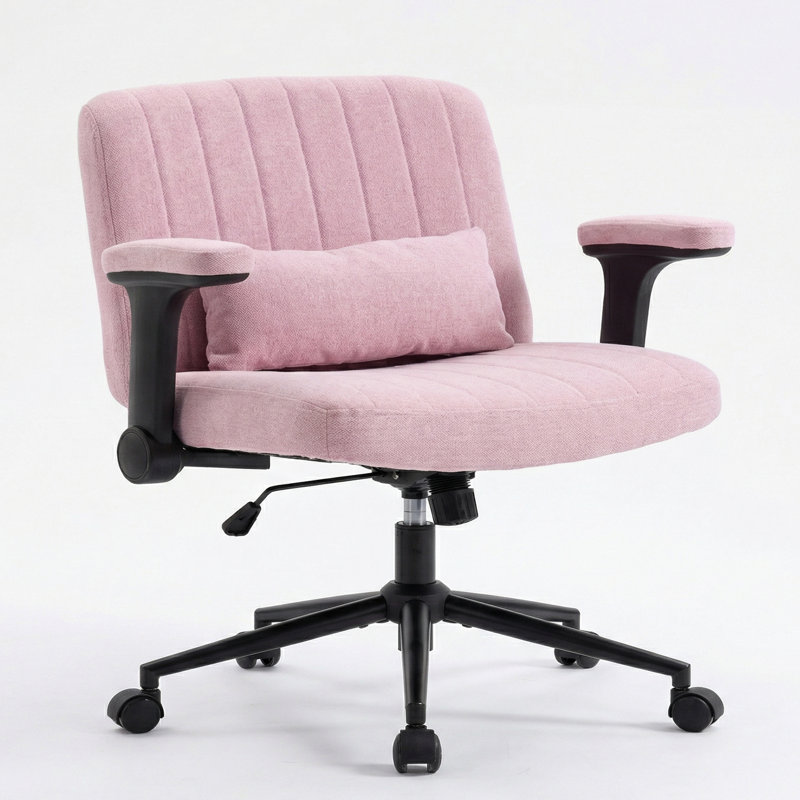 Criss Cross Swivel Office Desk Chair With Flip-Up Armrests And Lumbar Pillow, Pink