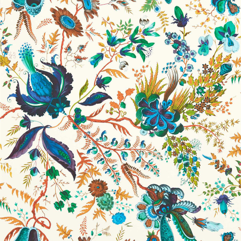 Wonderland Floral Wallpaper, Lapis/Emerald/Carnelian