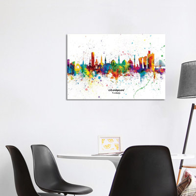 Copenhagen Denmark Skyline Splash by Michael Tompsett - 1 Piece Wrapped Canvas Wall Art