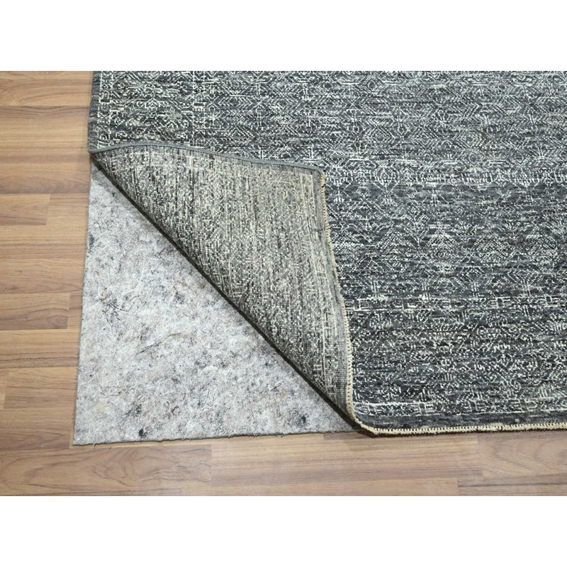 Tapis oriental rectangulaire gris en laine noué à la main 9 pi 2 po x 12 pi 1 po - MOA10276426