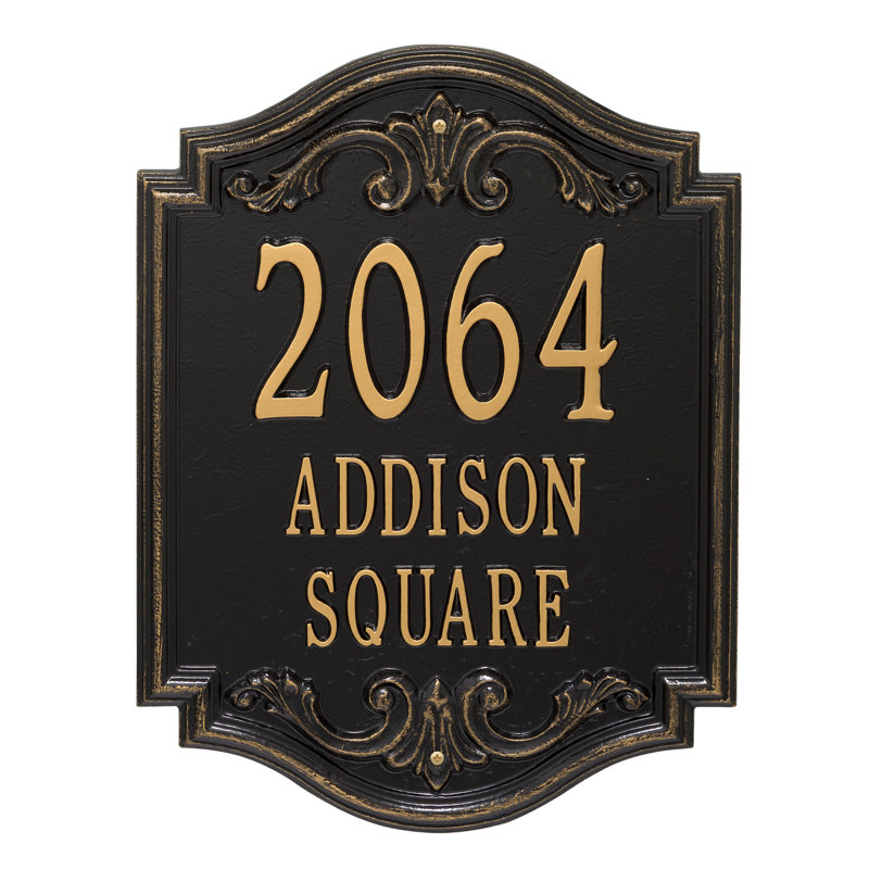 Signature Series 3-Line Wall Address Plaque, Black, Gold, Yes