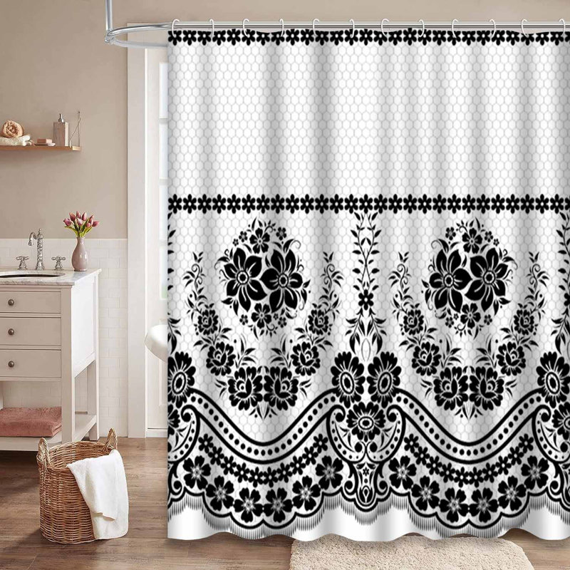 Rideau de douche imperméable à motif floral avec 12 crochets, L 72 po x l 84 po