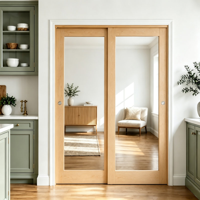 Porte coulissante en bois massif 1 porte avec miroir, 48"X80"