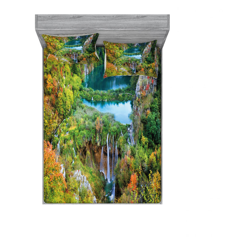 Ensemble de draps Mountains of Plitvice Lakes, Ensemble de drap pour grand lit avec drap-housse