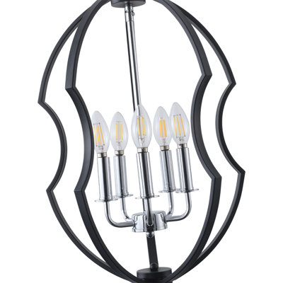 5-lamp matte black adjustable iron pendant light