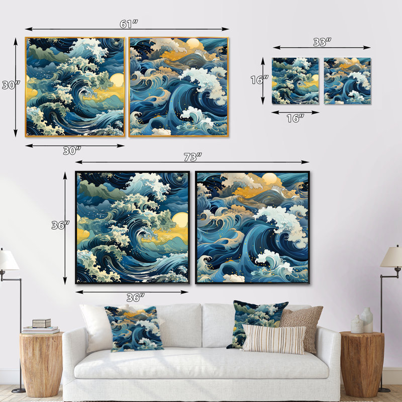 Quijano - Ensemble de 2 collages nautiques et carrés de plage, Cadre flottant noir, H 16 po x l 33 po