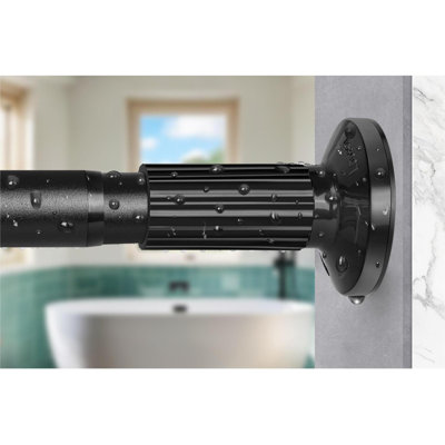Tringle à rideau de douche à tension 51-126 po (4,25-10,5 pi), longue tringle à rideau de douche sans perçage pour le patio de la fenêtre ou de la salle de bain, tringle de douche à ressort réglable, facile à installer avec un diamètre de tige de rouille de 1,26 po - noir