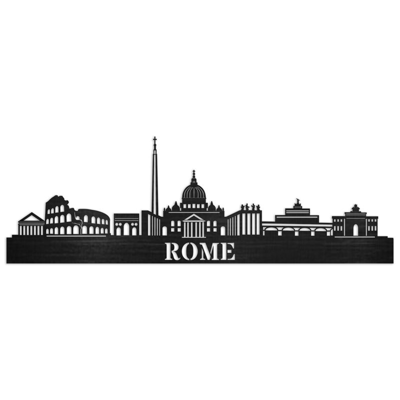 Décoration murale en bois Rome City Skyline, H 14 po x l 46 po x P 0,25 po, Naturel