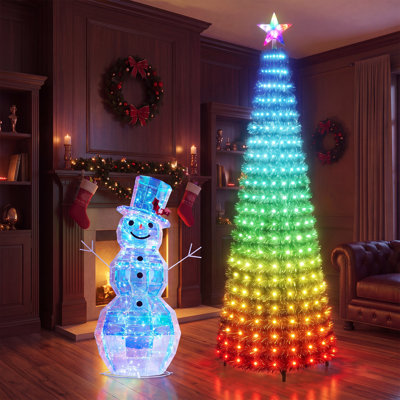 Décoration d'extérieur pour arbre de Noël et bonhomme de neige de 47 pouces avec lumières DEL multicolores