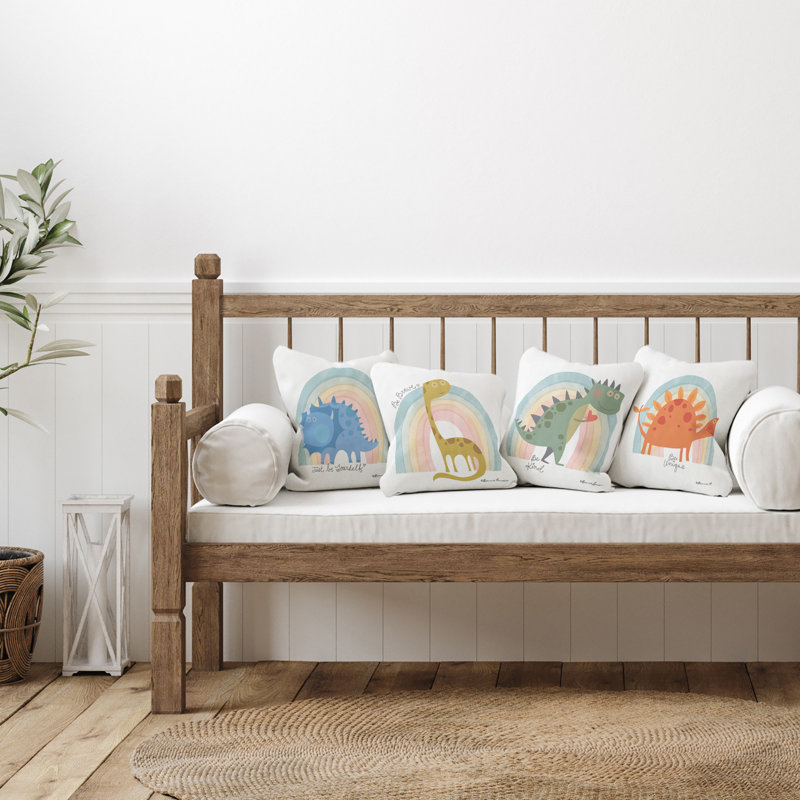 Coussin décoratif inspiré «Dinos & Rainbows» par Bonnie Lemaire (ensemble de 4)