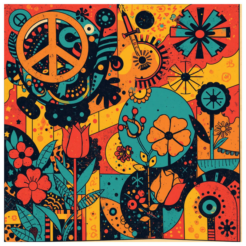Retro Floral Peace Symbol Comforter, Twin Extra Long