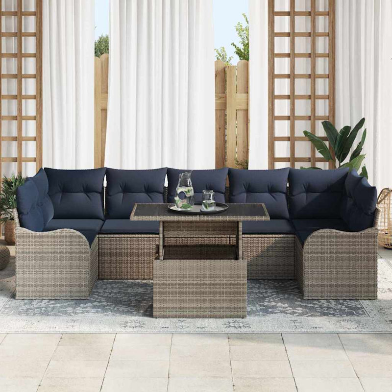 Ensemble de canapé de jardin avec coussin vidaXL 8 pièces vidaXL, Coussin bleu marine / structure grise