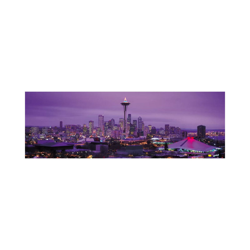 Seattle Skyline Cityscape (Evening) - Wrapped Canvas Panoramic Print