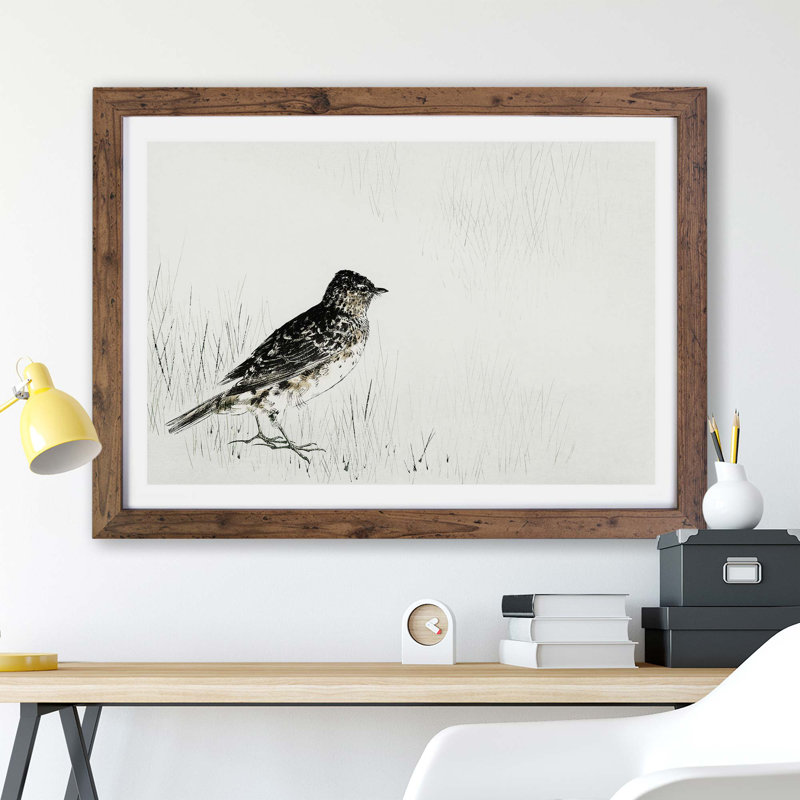 Skylark by Watanabe Seitei - Framed Print, 24cm H x 33cm W x 2cm D, Walnut
