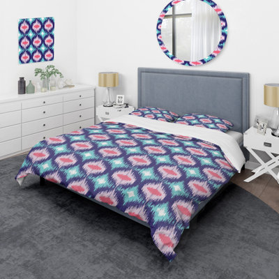 Purple and Pink Ikat Ogee - Abstract Duvet Cover Set - Microfiber Polyester