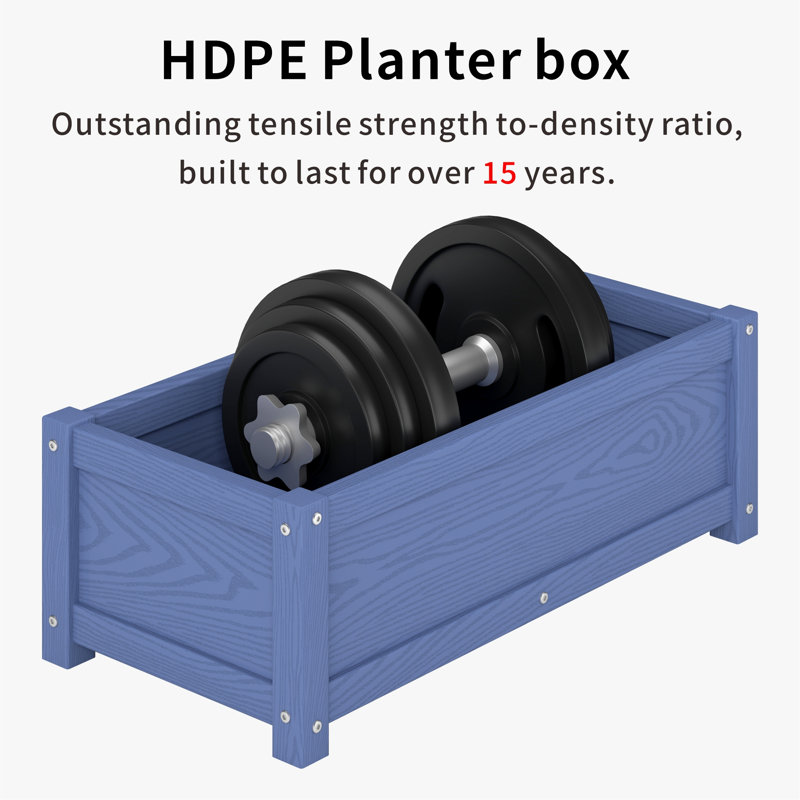 Rectangular Planter Box with Drainage Holes HDPE Garden Bed Poly Window Box,Waterproof, Weather Resistance, Navy
