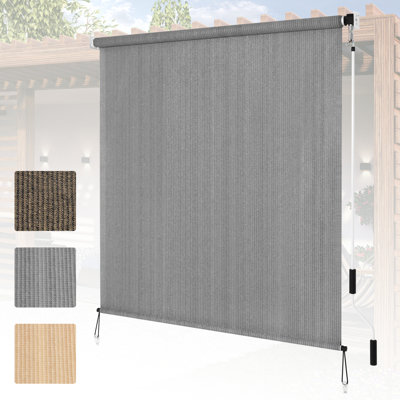  Rideaux pare-soleil d'extérieur l 4 pi x H 6 pi, pare-soleil à enroulement sans cordon avec protection contre les rayons UV à 90%, toile d'ombrage de patio extérieur pour pergola de balcon, moka