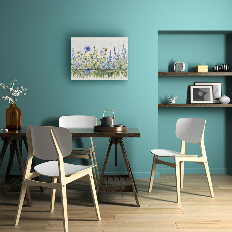 Tina Lavoie Wildflower Morning In Blue Wood Slat Art, H 18 po x l 22 po
