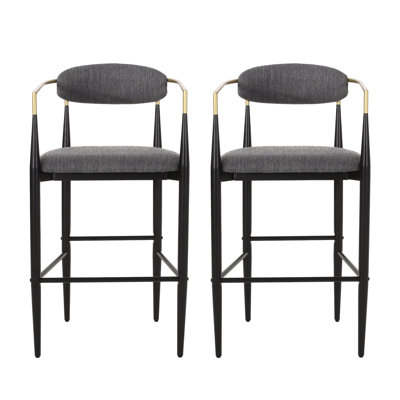 Moderne (paire), revêtement en tissu gris, structure en fer avec cadre noir et doré, H 42 po, l 23 po x P 21,5 po et H 42 po, choix de sièges tendance 2, cadres en métal élégants et dorés, option de mobilier de maison