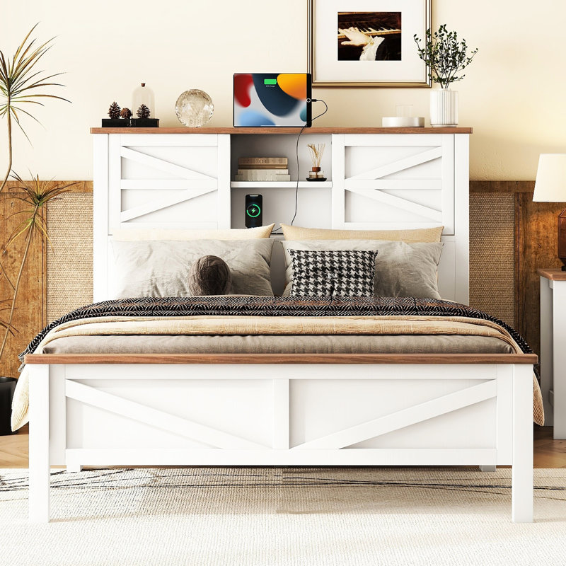 Lit plateforme double Rustic, Lit double, Blanc
