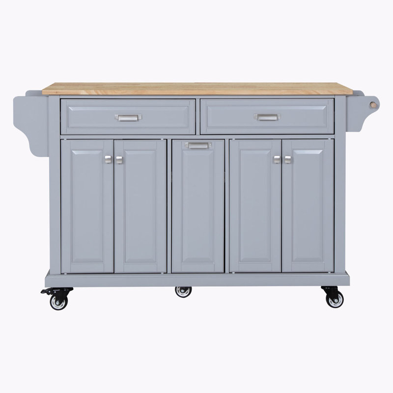 Cavid Solid Wood Top Kitchen Cart, Gray