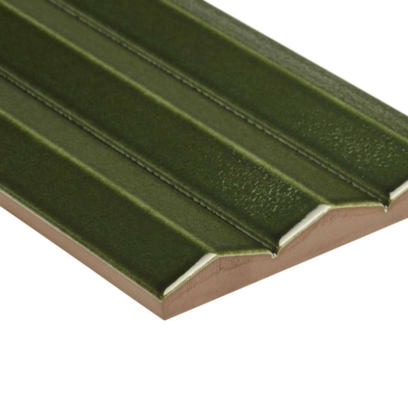 Ponto 5x16 Fluted 3D Polished Porcelain Tile, Verde Green