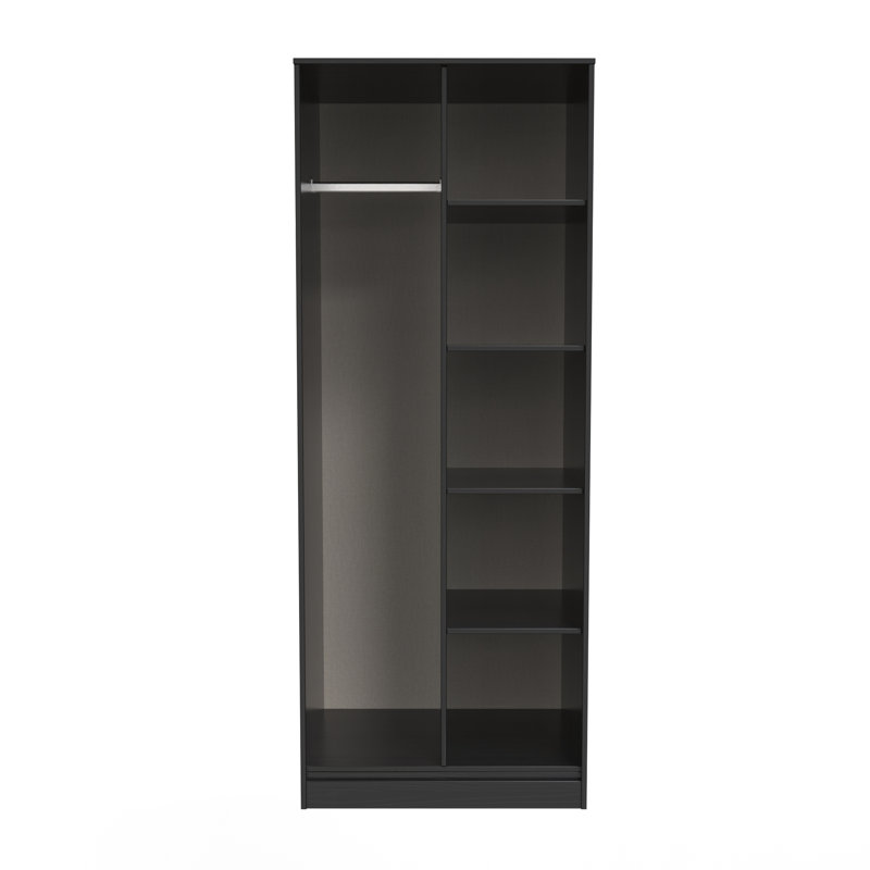 Fully Assembled 2 Door Wardrobe, 182.5cm H x 74cm W x 53cm D, Black