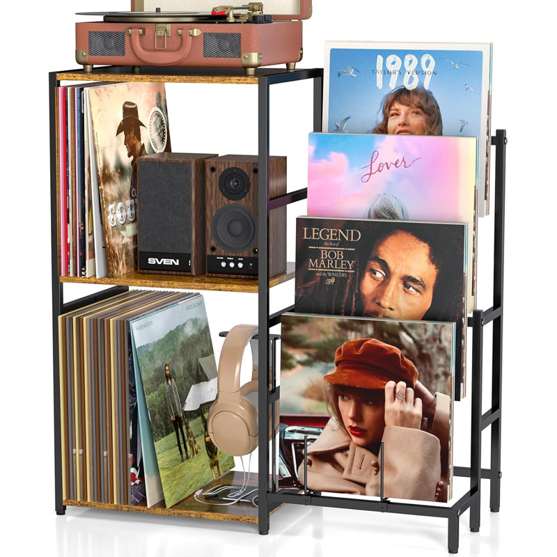 Record Player Stand, Vinyl Record Stand With 4-Tier Vinyl Record Display