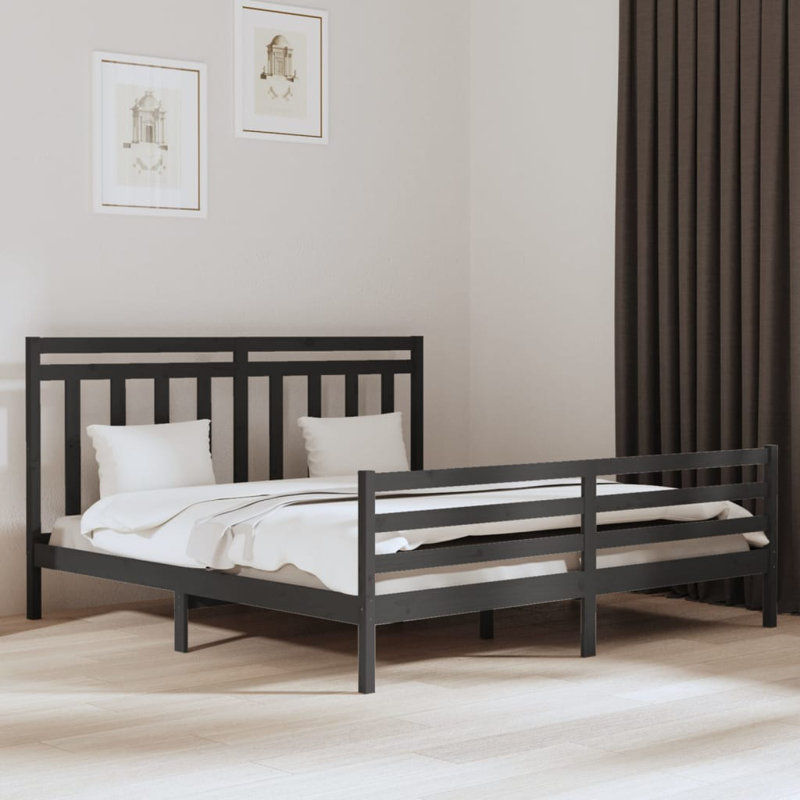 Bed Frame Solid Wood, Grey, 200 x 200cm