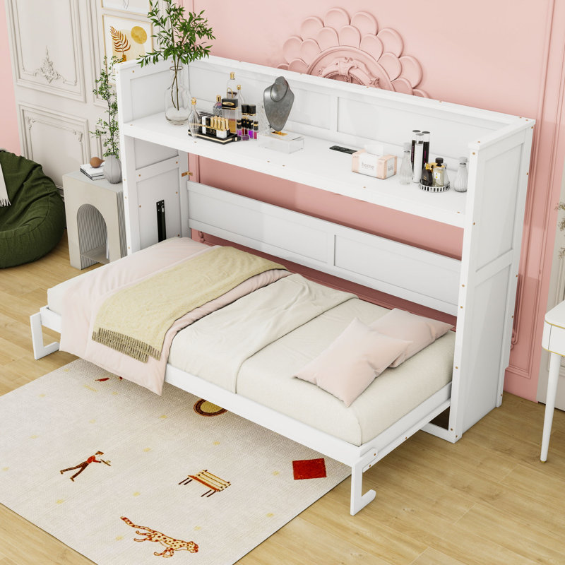 Lit escamotable simple TG avec tablette, éclairage DEL et station de charge USB, White 