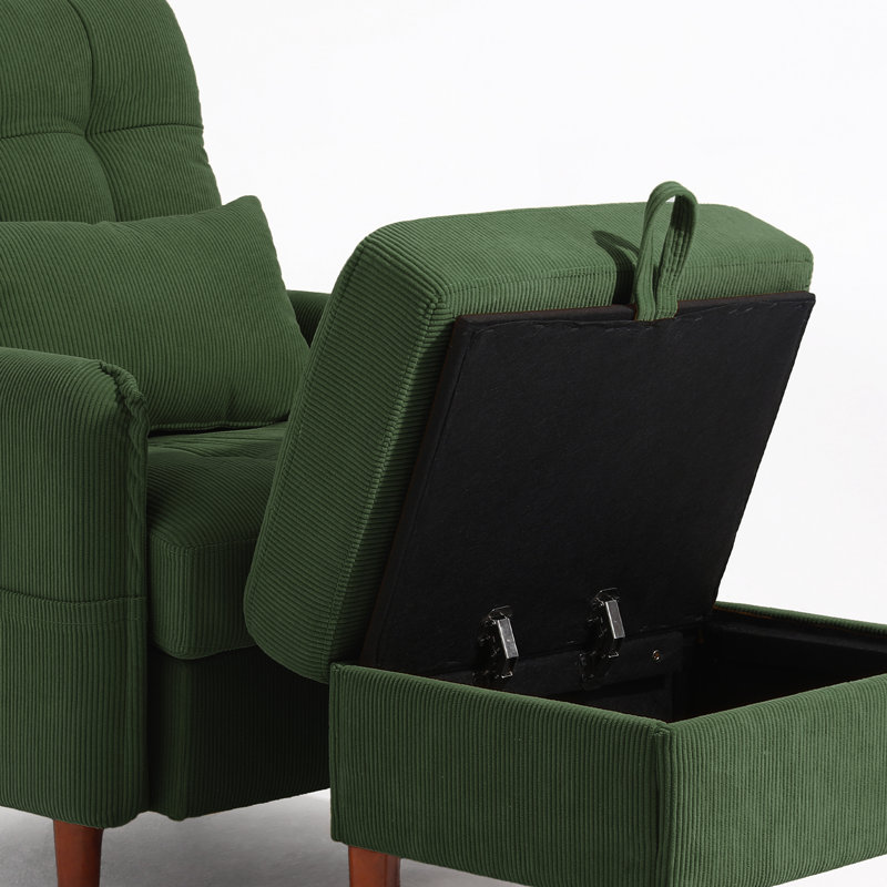 Upholstered Armchair with Footstool, Green