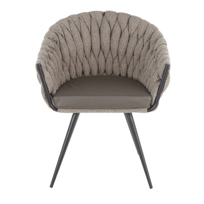 Chaise contemporaine tressée Matisse en métal noir avec similicuir gris et tissu gris par Lumisource